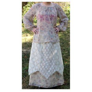 Bohemian Boho Hippie Top Matching Skirt Tumbleweeds Arizona Floral Peasa…